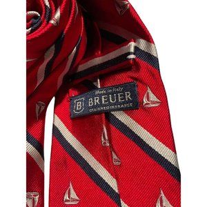 BREUER Red Striped Boat Silk Tie HANDMADE ITALY 58"/ 3" EC